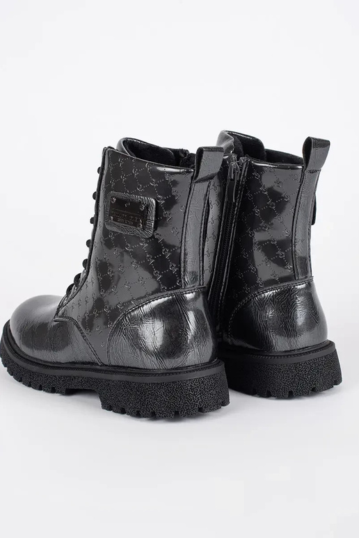 black lacquered girly boots laced