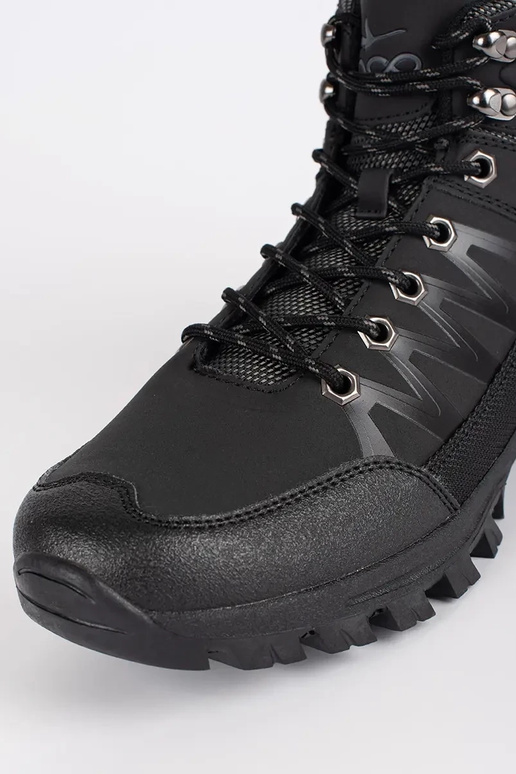 Czarne buty męskie trekkingowe wiązane