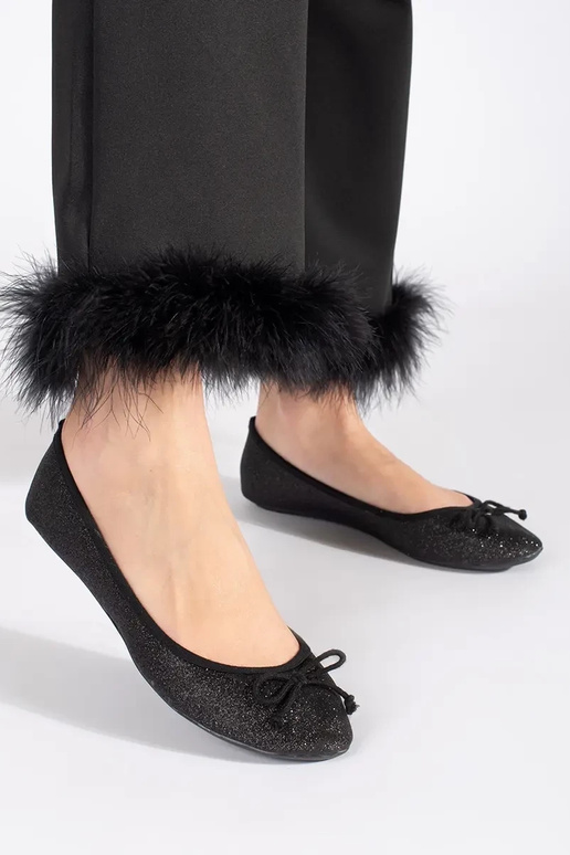 black shiny ballerinas Inith a boIn