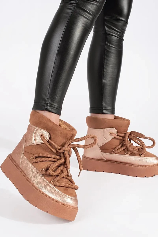 Brązowe sznurowane śniegowce damskie... Brązowe sznurowane śniegowce damskie...