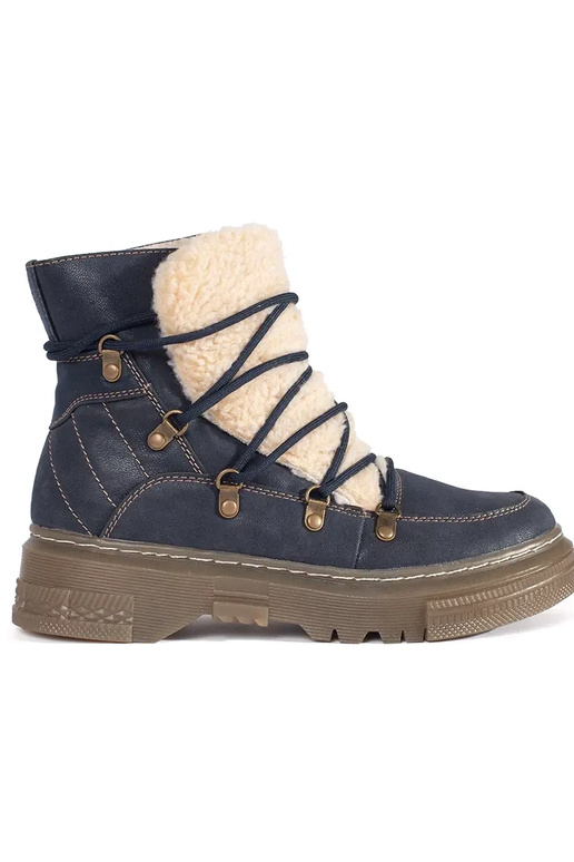 dark blue insulated boots laced Inith...