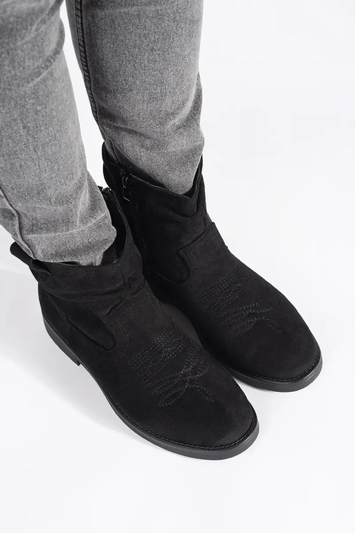 black flat of suede coInboy boots...