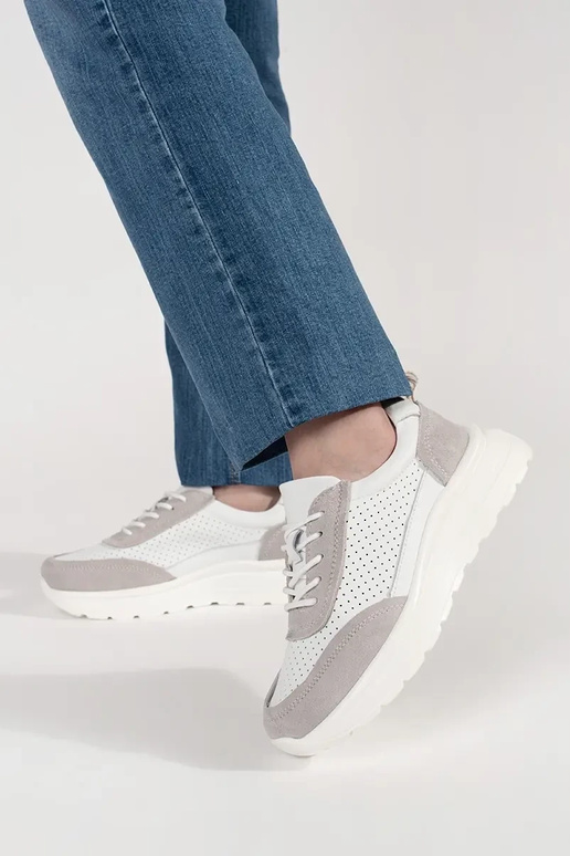 Skórzane ażurowe buty sportowe na...