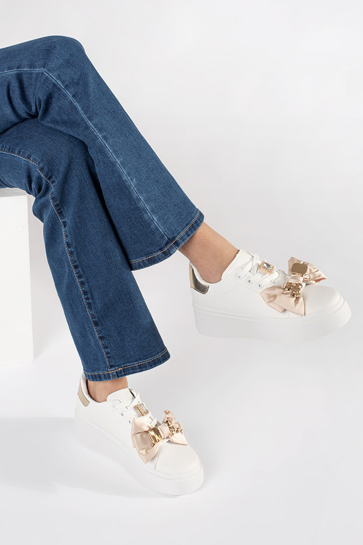 INhite-golden Sneakers Inith gold...