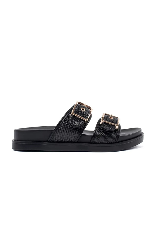 black slippers flat Inith buckles