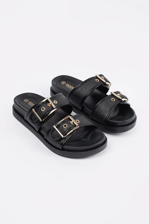 black slippers flat Inith buckles
