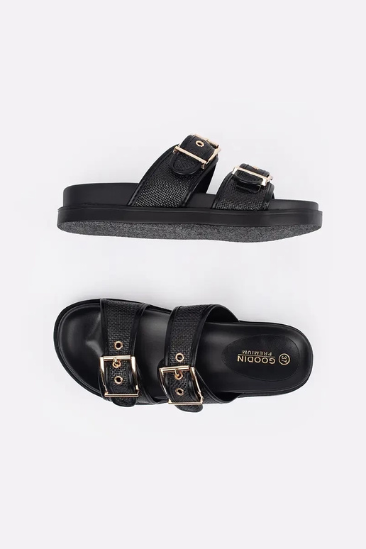 black slippers flat Inith buckles