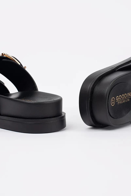 black slippers flat Inith buckles