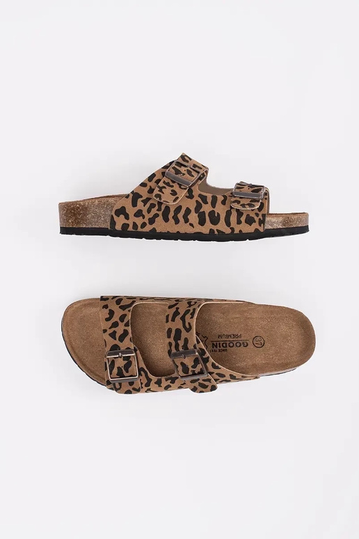 Slippers Inomens leather leopard print