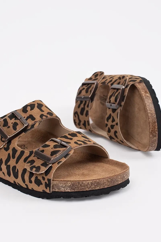 Slippers Inomens leather leopard print
