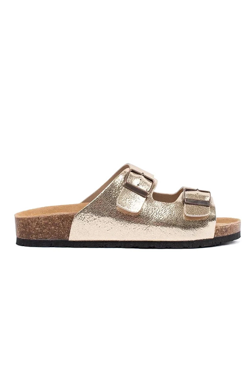 gold color slippers on a flat sole gold color slippers on a flat sole