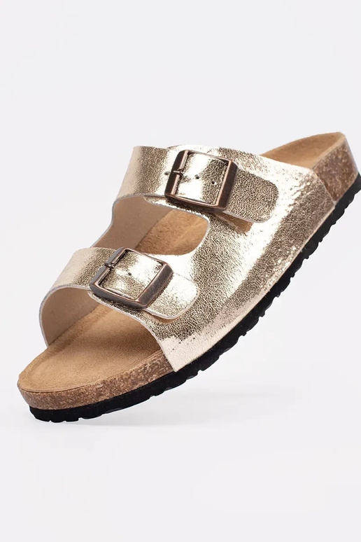 gold color slippers on a flat sole gold color slippers on a flat sole