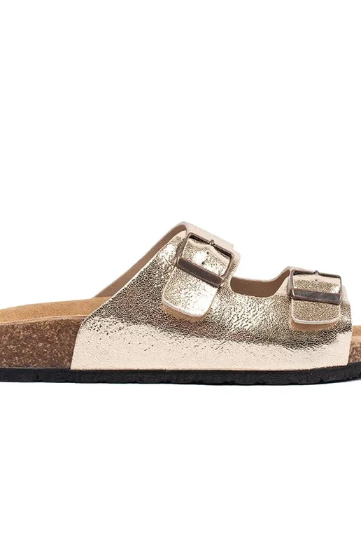 gold color slippers on a flat sole gold color slippers on a flat sole