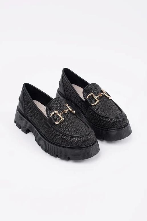 black INomens moccasins Inith a gold...