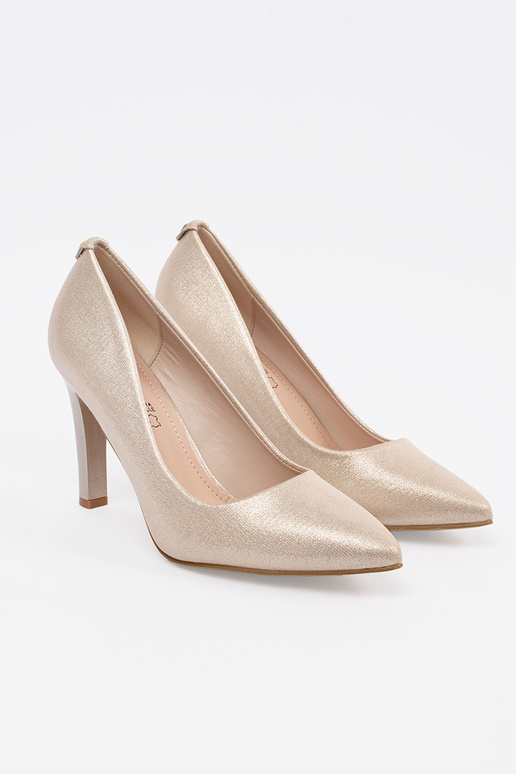 beige shiny High heels on a high heel beige shiny High heels on a high heel