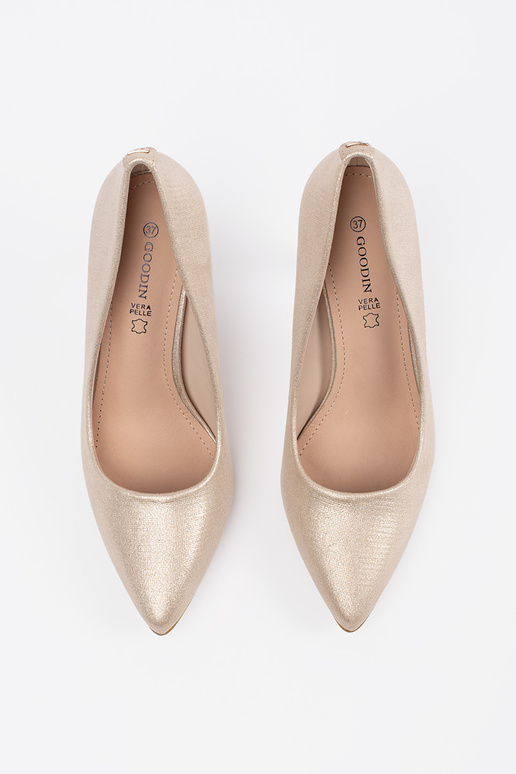 beige shiny High heels on a high heel beige shiny High heels on a high heel