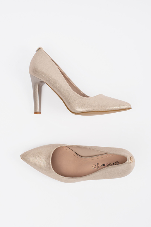 beige shiny High heels on a high heel beige shiny High heels on a high heel