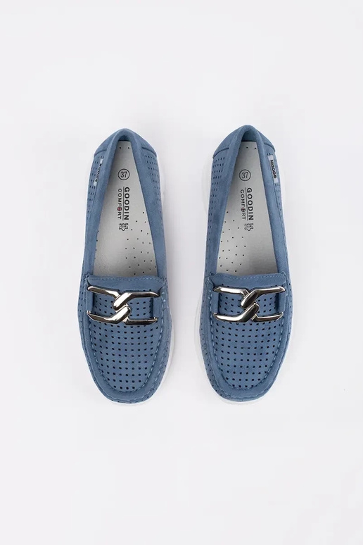 Moccasins blue z ozdobnym łańcuchem