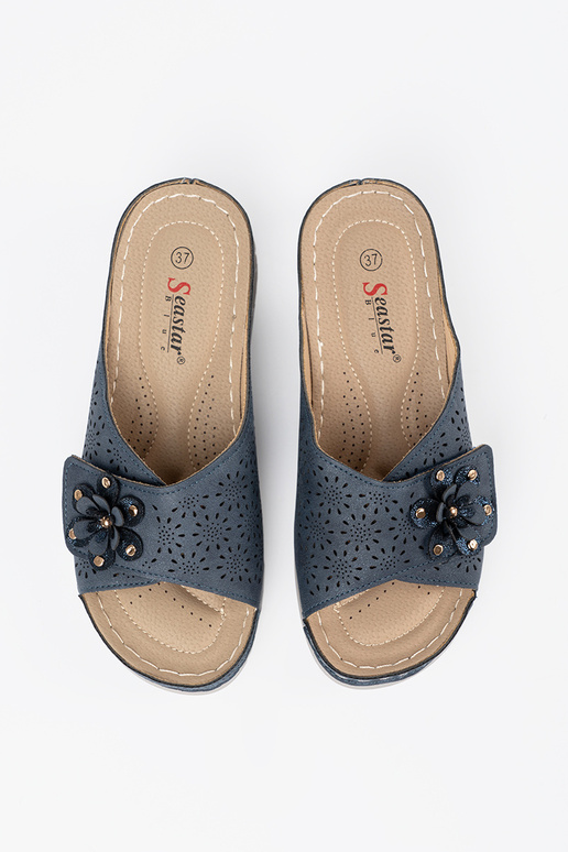 Granatowe klapki damskie z ozdobnym...