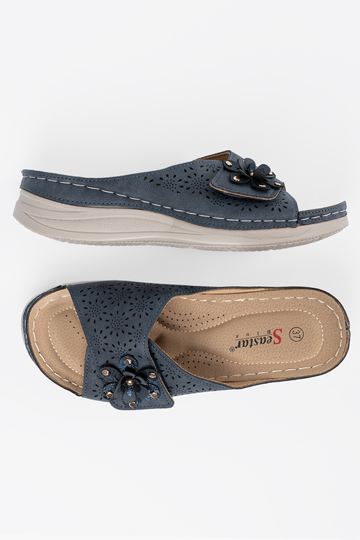 Granatowe klapki damskie z ozdobnym...