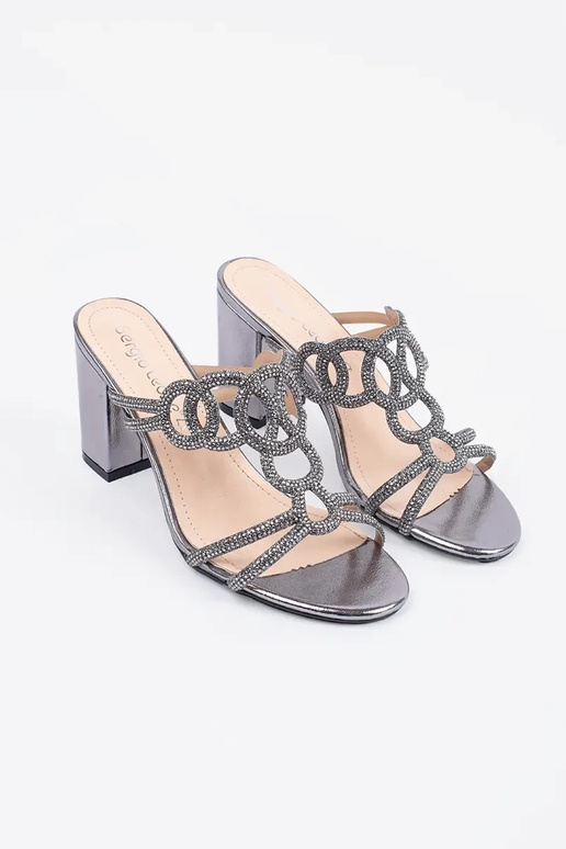 Srebrne klapki na obcasie Sergio Leone