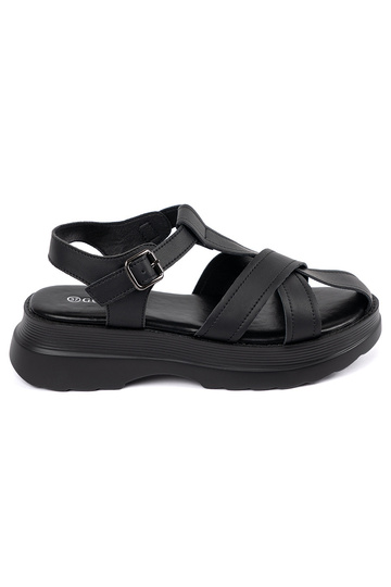 black sandals on a thick sole