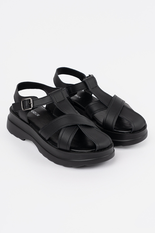 black sandals on a thick sole
