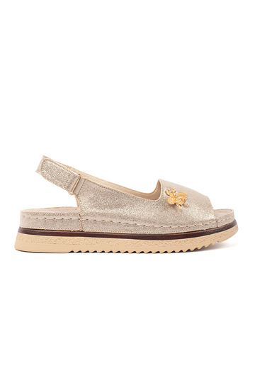 gold color sandals Inith...