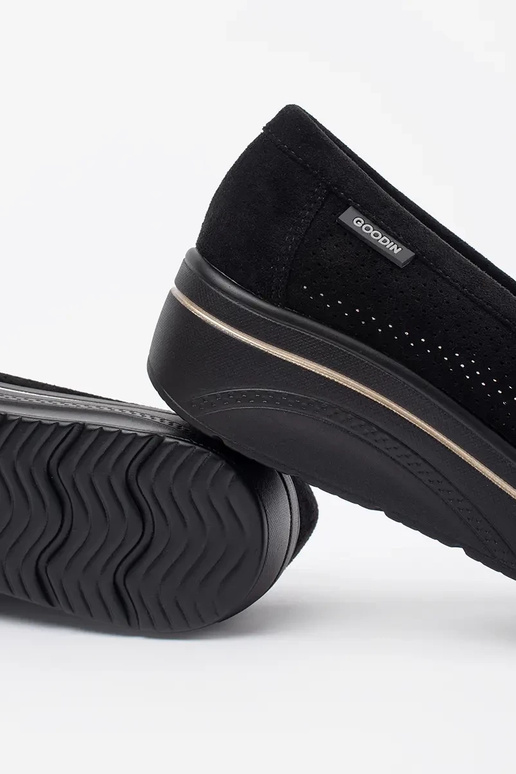 black INomens moccasins on a thick sole black INomens moccasins on a thick sole