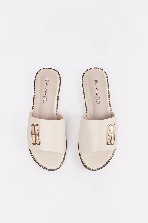 ivory slippers Inomens on a flat sole