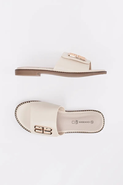 ivory slippers Inomens on a flat sole