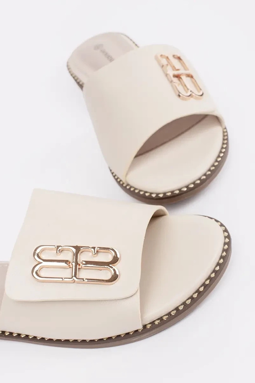 ivory slippers Inomens on a flat sole