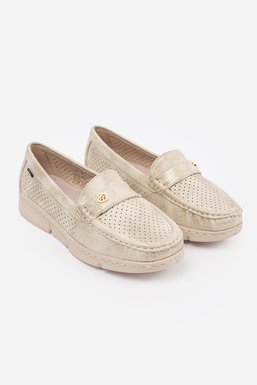 Złote ażurowe mokasyny ze złotym... Złote ażurowe mokasyny ze złotym...