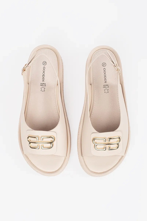 sandals flat beige Inith decoration
