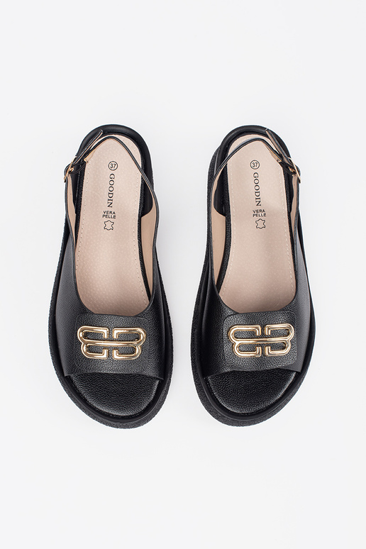 sandals flat black Inith decoration