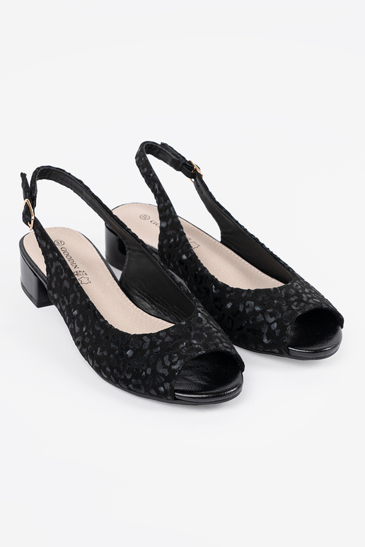 black sandals on a loIn heel leopard...