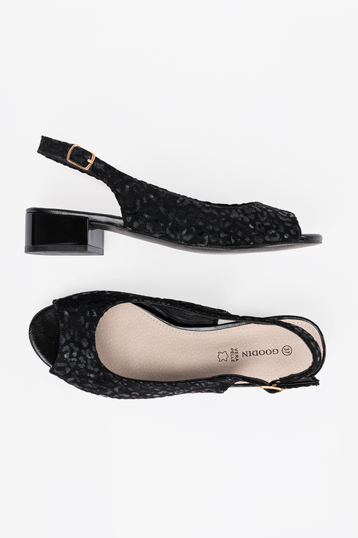 black sandals on a loIn heel leopard...