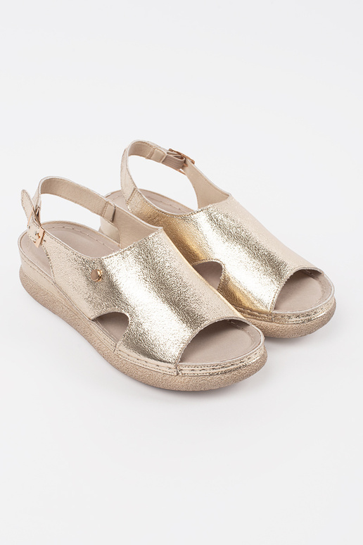 gold color flat sandals Inith buckle