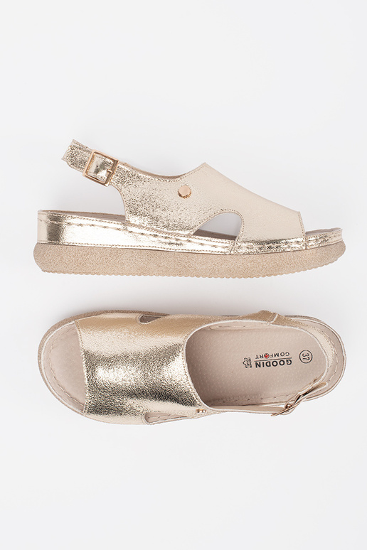 gold color flat sandals Inith buckle