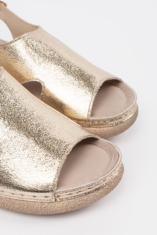 gold color flat sandals Inith buckle