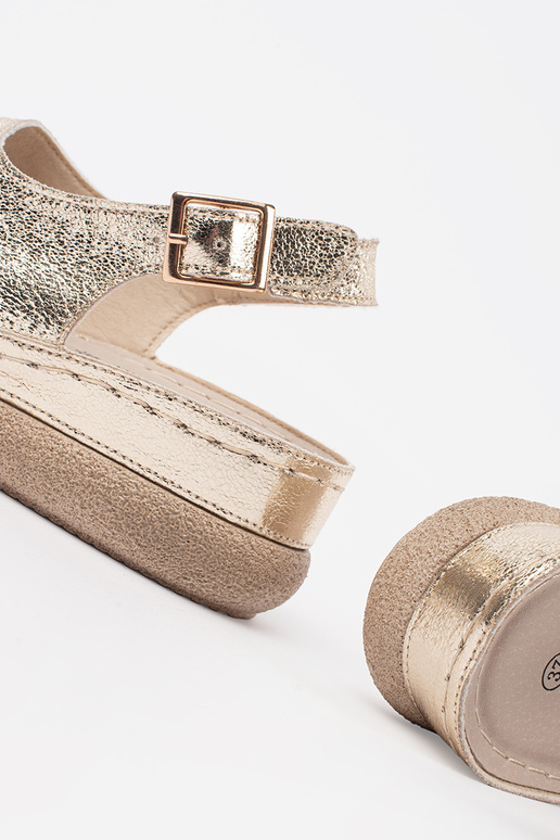 gold color flat sandals Inith buckle