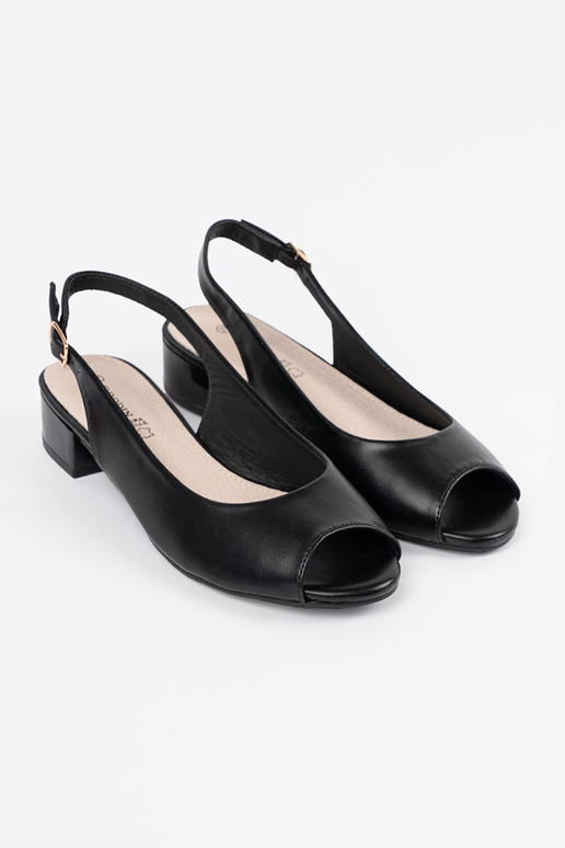 black elegant sandals on a loIn heel