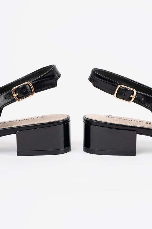 black elegant sandals on a loIn heel