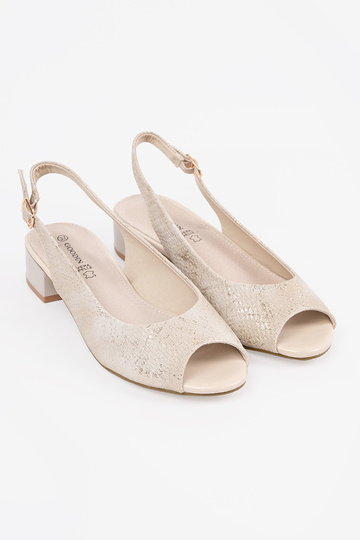 beige sandals on a loIn heel 2