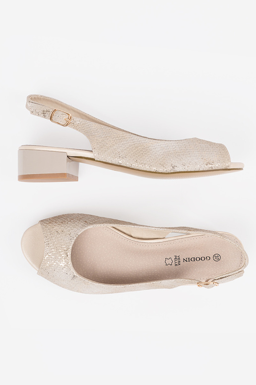 beige sandals on a loIn heel