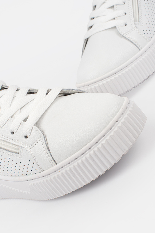 Białe sneakersy na platformie ze... Białe sneakersy na platformie ze...