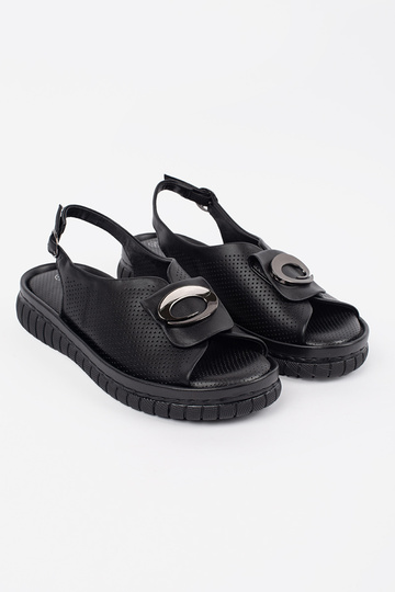 Leather elegant black sandals 2