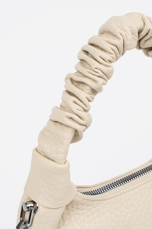 Mała jasnobeżowa torebka z marszczoną...