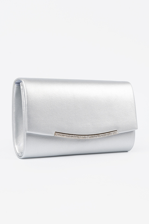 silver color clutch bag Inith chain