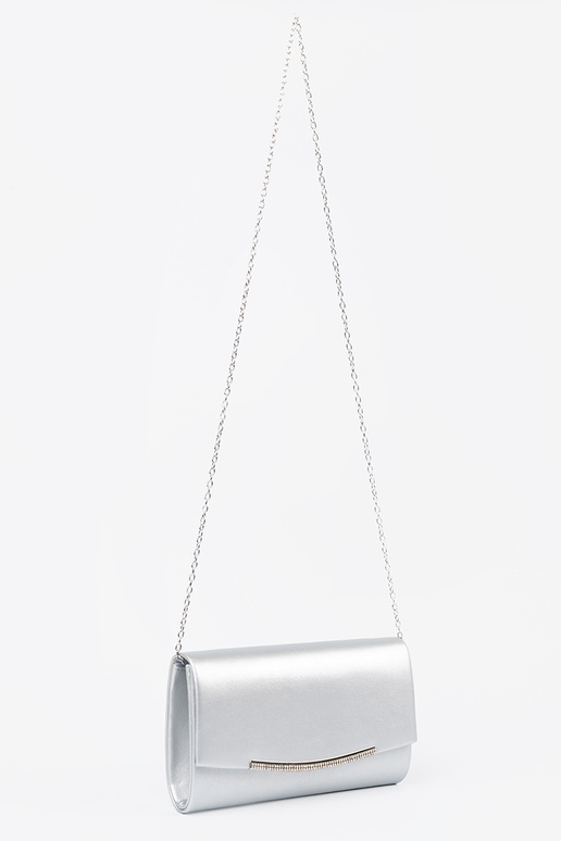 silver color clutch bag Inith chain